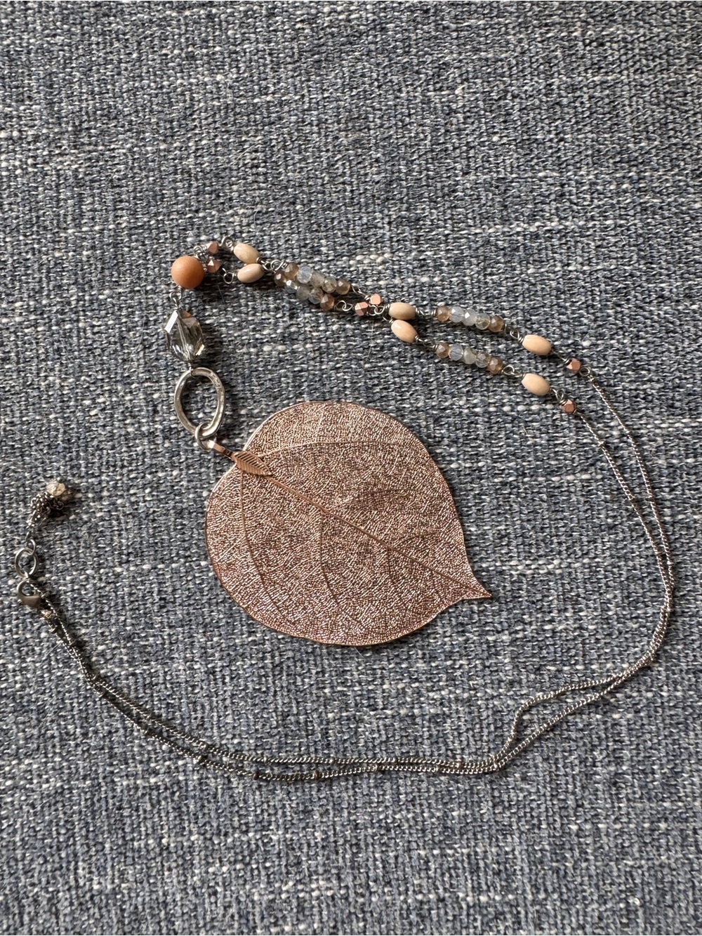 J. Jill Rose Gold Leaf Pendant Necklace with Beaded Accents